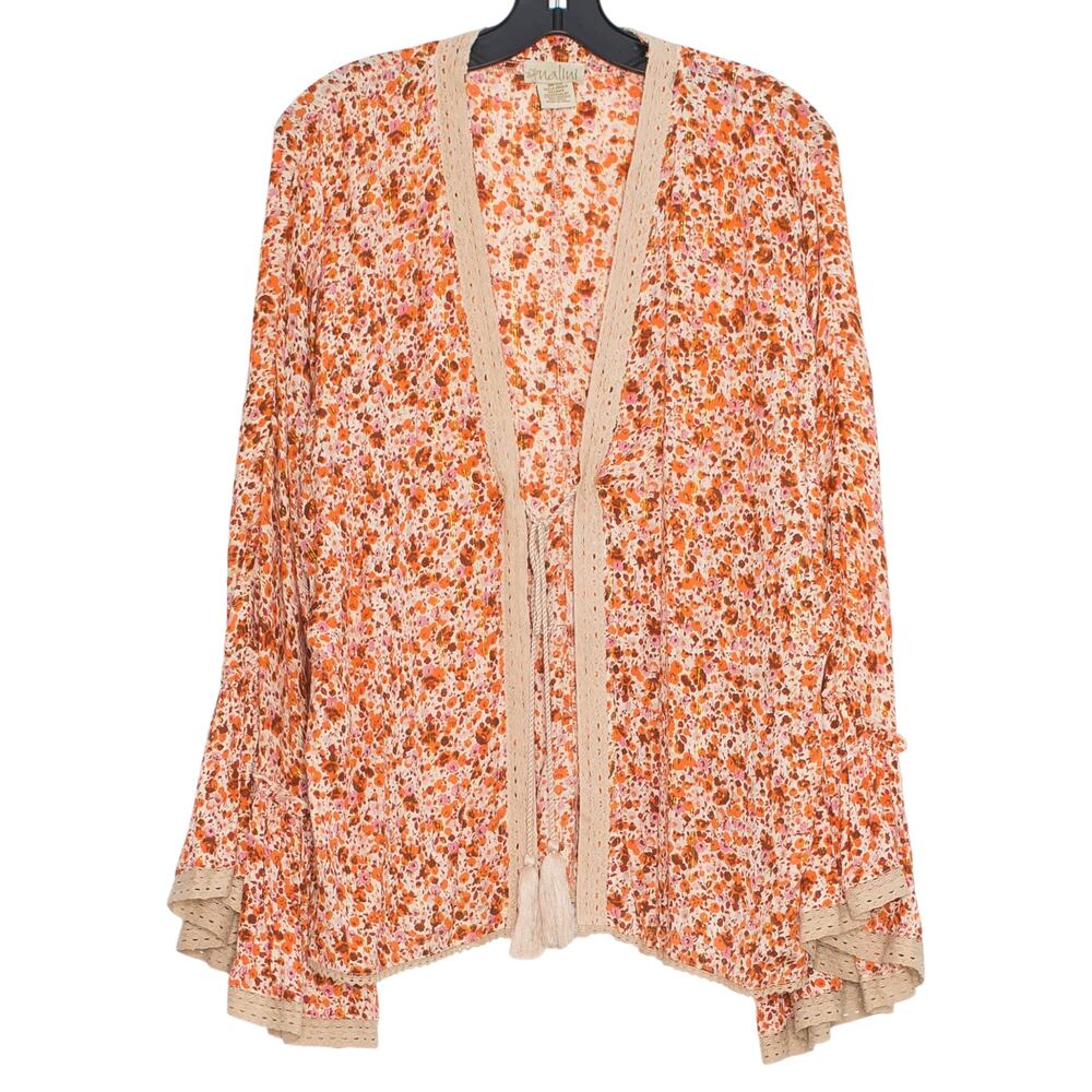 Nalini Kimono Open Front Tie Waist Floral Bell Sleeve OS Boho Flowy Festival
